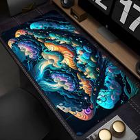Psychedelic Mushrooms Mouse Pad Large Purple Moon Keyboard Rug PC Skull Gamer Cabinet Mousepad Laptop Starry Sky Desk Mat Carpet 30cmx80cm brown
