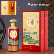500 ml graviruotas Baijiu stiklinis butelių rinkinys:    Tūkstantis Lį Upės ir Kalnai  Dovanų Dėžutės Leidimas Thousand Li of Rivers and Mountains red