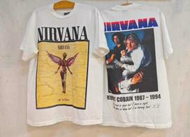 Vintage Nirvana Kurt Cobain 1967-1994 Memorial Band Size L White T-Shirt REPRINT M beige