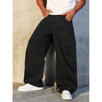 Mens Vintage Distressed Baggy Cargo Jeans High Waist Loose Fit Straight Leg Denim Pants Black XL juoda