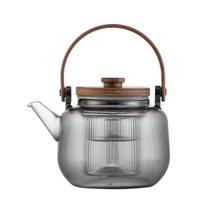 Tea Leaf Glass Teapot with Inner Infuser, Clear Borosilicate Tea Pot for Daily Tea Corner Pouring and Family Service gray