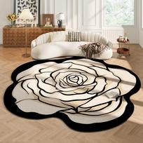 Irregular Bedside Plush Floor Mat French Retro Rugs for Bedroom Large Area Living Room Decoration Carpet Flower Shaped Study Rug 100x100CM black