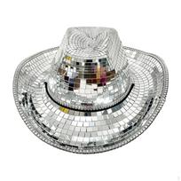 Cowboy Hat with Mirror Tiles Reflective Disco Ball Shiny for Partygoers, Festivalgoers, Silver_Large PIECE white