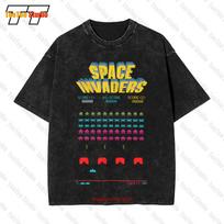 Space Invaders Large Arcade Vintage Oversized Tshirt Xf1f XL black