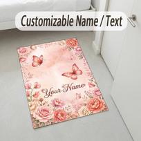 Butterfly Theme Crystal Velvet Rug Personalized Custom Name Text Soft Floor Mat Home Decor 40cmx60cm gray
