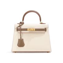 Outer sewn palm pattern cowhide color matching Kelly bag shoulder leather women's bag portable messenger bag white