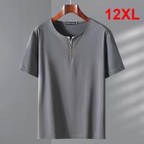 Big Plus Size Men Solid Color Crew Neck Short Sleeve T Shirt Summer Casual Loose Fit Tee Basic Everyday Wear 10XL pilka