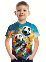 Vyriški marškinėliai su futbolo spauda Vasariniai Vaikams Trumpomis Rankovėmis Laisvalaikio Puloveris Sportiniai Berniukų Viršutiniai Drabužiai Lauko Kvėpuojantys Vaikų Drabužiai 110 blue