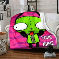 Invader Zim Gir Flannel Blanket Personalized Name Comfortable All Seasons Suitable For Sofas Beds Travel Camping Office Decoration Perfect Gift For 80cmx120cm black