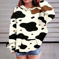 Kids Hooded Cow Print Pullover Sweatshirt for Boys Girls with Pockets Loose Fit 160 balta
