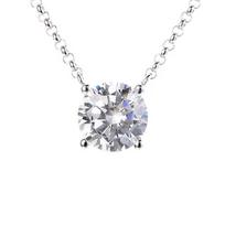 Fine Jewelry Rhodium Plated 925 Sterling Silver Round Brilliant Moissanite Diamond Simple Solitaire Pendant Necklace Women 16+2inches white