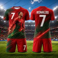 2 dalių komplektai Vaikų sportinis kostiumas Futbolo marškinėliai su Ronaldo #7 spaudiniu + šortai Laisvalaikio kostiumas Sportiniai drabužiai vaikams/suaugusiems 140 red