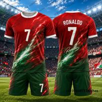 2 dalių komplektai Vaikų sportinis kostiumas Futbolo marškinėliai su Ronaldo #7 spaudiniu + šortai Laisvalaikio kostiumas Sportiniai drabužiai vaikams/suaugusiems 130 red