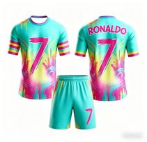 Vasarinis Naujas Ronaldo #7 Futbolo Marškinėlis Sportinis Vaikams Trumpomis Rankovėmis T-shirt ir Šortų Rinkinys Laisvas Greitai Džiūstantys Vaikų Marškinėliai 110 pink