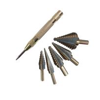 Britiškas pakopinis grąžtų rinkinys rankiniams grąžtams - juodas ir geltonas metalo skylių grąžtas. 6pcs + punch