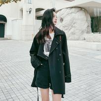 Spring New Top-stitched Edge Small Windbreaker Feminine Double-breasted Belt Waist Jacket S juoda