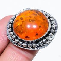 Baltiško gintaro rankų darbo 925 svarų sterlingų sidabro dovanų papuošalas Žiedo dydis 7 P7n48 orange