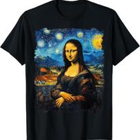 I Love Art The Starry Night Mona Lisa Design T-Shirt XXXXXL juoda