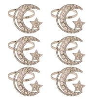 Pack of 6 Napkin Holder Moon and Star Napkin Buckles Festival Serviette Rings Alloy Material for Napkin Decorations beige