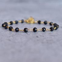 Black Onyx bracelet faceted Onyx Rosay chain Beaded bracelet Black stone wrist jewelry Onyx jewelry Friendship bracelet for girls