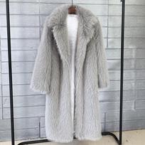 Moterų žiemos šiltas pliušinis dirbtinio kailio ilga striukė Elegantiški drabužiai Atvartas kailiniai paltai Paltas Pilot Striukė viršutinių drabužių mišinys XXXXL pilka