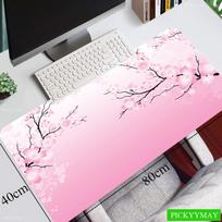Large Gaming Mousepad Pink Cherry Blossoms Mouse Pad Compute Mouse Mat Gamer Stitching Desk Mat For PC Keyboard Mouse Carpet 800x300x2mm white