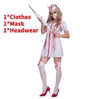 Polyester Blood Nurse Costume Set For Halloween Party Role Play For Young Adults white