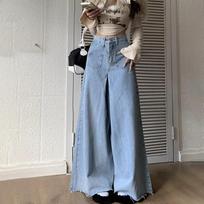 Women's Spring High Waist Punk Baggy Jeans Vintage Streetwear Loose Design Pants L gray
