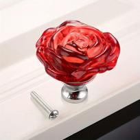 50mm Spalvingas Krištalinis Stiklinis Rožės Rankenėlė Vienos Skylės Spintos Komodos Stalčiaus Virtuvės Vyno Spintos Traukikliai Baldų Aksesuarai (Red,1pc) raudona
