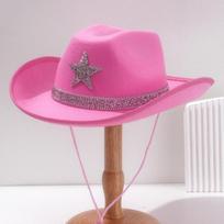 Unisex Western Cowboy Hat Star Rhinestone Sequin Belt Retro Party Stage Hat OneSize rožinė