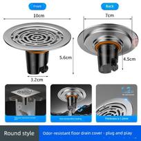 Round Anti-Odor Floor Drain Cover for Bathroom, Modified Anti-Odor Floor Drain for Bathroom, Balcony, Kitchen, Round Anti-Odor Floor Drain Cover 9.0cm black