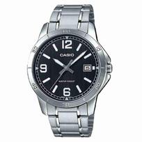 Casio MTP-V004D-1B2 Silver Chain Black Analog Dial Wrist Watch / Classic Watch, Authentic Casio black