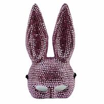 Crystal Studded Bunny Half Face Mask Full Acrylic Rhinestone Glitter Mask  Halloween rožinė