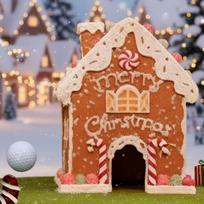 Meduolinis golfo žaidimo rinkinys suaugusiems, juokingas kalėdinis mini aktyvumo namelis su 1 kamuoliuku Gingerbread House beige