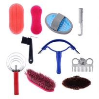 10 vnt. žirgų priežiūros priežiūros rinkinys „Equestrain Brush Curry Comb“ arklių valymo įrankių rinkinys gray