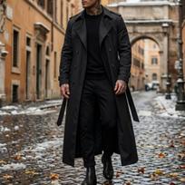 Naujas itin ilgas vyriškas lietpaltis Plonas vėjui atsparus švarkas su diržu Oversized vėjuotukas vyrams S black