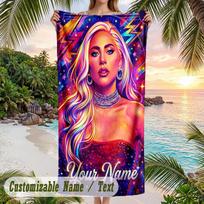 Lady Gaga Beach Towel, Personalized Custom Name Text, Quick Dry Large Absorbent Towel For Beach Pool 70cmx140cm(27x55inch) red