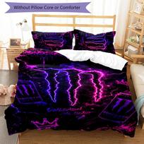 3pcs Monster Energy LOGO pattern bedding set duvet cover set includes duvet cover &pillowcases,perfect all season bedroom decoration&gift 135cmx200cm purple