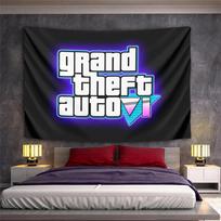 Grand Theft Auto VI logo neon design blue pink Patterned tapestry for bedroom and living room home decor sofas 150x200cm(59x78in)