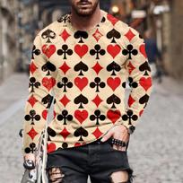 Fashion Men's T-Shirt Long-Sleeved Playing Cards 3d Printed Round Neck Short-Sleeved Street Trend Tops L black