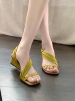 Fashion French Temperament Wedge One Strap Women Sandals Two Wear 2025 New Summer Square Toe Vintage Open Toe 35 gray