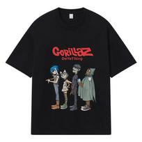 2026 Gorillaz DeterThin Raštas Y2k Harajuku Gatvės apranga 100% Medvilnės Marškinėliai Laisvi Didelio dydžio Vasariniai Vyriški Marškinėliai M juoda