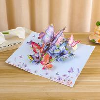 New Fashion 3D Pop UP Butterfly Happy Birthday Cards Invitation Cake Greeting Card Kids Gift Postcard for Friend Dad Mom Present ryškiai rožinė