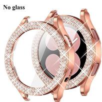 Blizgus deimantinis dėklas, skirtas Samsung Galaxy Watch 7 6 5 4, PC apsauginis dėklas 40mm 44mm Ekrano apsauga, buferis, Skaidrus dangtelis For Galaxy Watch6 40 rožinio aukso spalvos