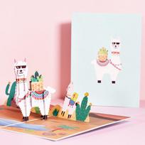 3D Pop-up Alpaca Greeting Card – Handmade for Children's Birthdays & Festivals pink