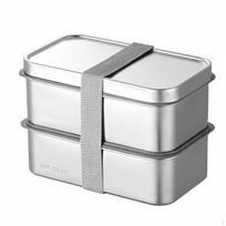316 Stainless Steel Lunch Box, Double Compartment, Portable, Microwave Safe, 1800ml gray