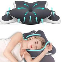 Ergonomic Memory Foam Butterfly Neck Pillow C-Shaped Adjustable Dual Height Transparent Cover Support for Side/Supine/Pillow Sle black