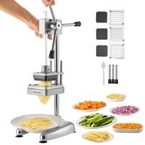 VEVOR Commercial French Fry Cutter, Stainless Steel Vegetable Fruit Chopper with 3 Replacement Blades 12.7mm 9.5mm 6.4mm 10.5 x 8.6 x 8.6 cm