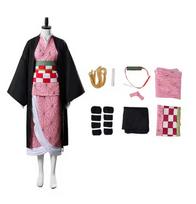 Anime Nezuko Cosplay Kamado Nezuko Cosplay Costume Nezuko Wig Uniform with Props for Adult Kids Halloween Carnival Costumes XL pink