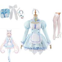 Anime Nekopara Vanilla Cosplay Perukas Kostiumas Kambarinės Lolita Suknelė Mėlyna Helovino Šventės Pasirodymas Vaidmenų Žaidimo Apranga Moterims S white